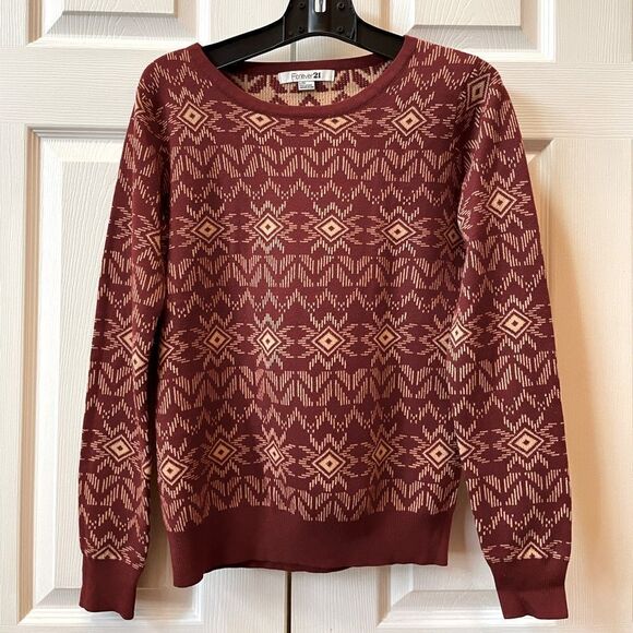 RUST AND BEIGE LONG SLEEVE SWEATER BY FOREVER 21 SIZE LARGE - Picture 1 of 4